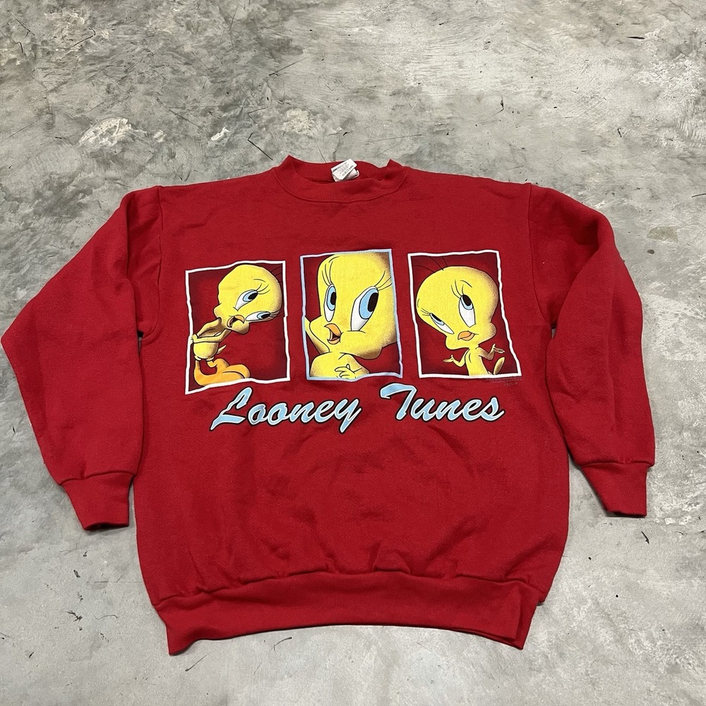 Vintage Looney Tunes Tweety Bird Sweatshirt Red Size M Unisex Comfortable 1997